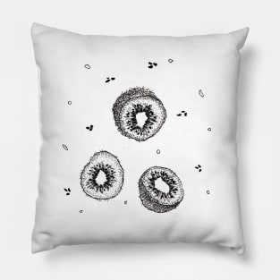 Quirky Kiwi ,  black and white ink fruit , hipster seeds Pillow