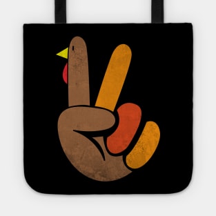 Peace Sign Turkey Hand - Cool Thanksgiving with Hippie Vibes Tote