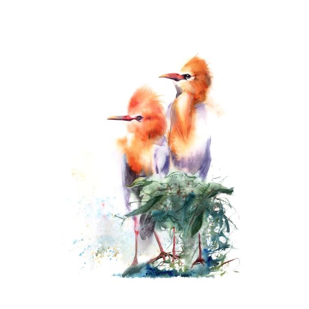 Watercolor Cattle Egret Print by PaintsPassion