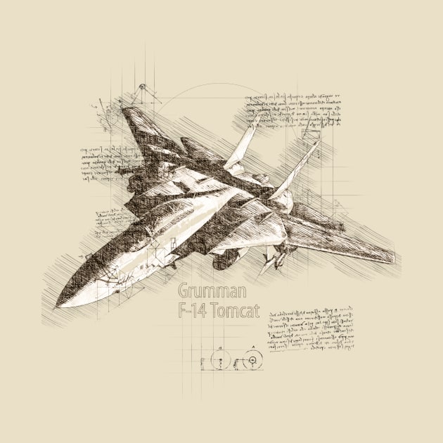 F-14 Tomcat DaVinci Sketch by TerraShirts