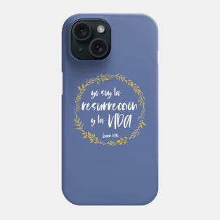 Bíblico Cristiano: Yo soy la resurrección y la vida (español, blanco, con corona) Phone Case