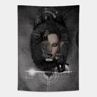 Wonderful dark lion with a half women face Tapestry