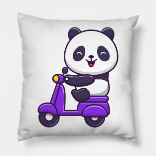 Cute Panda Riding Scooter Cartoon Pillow