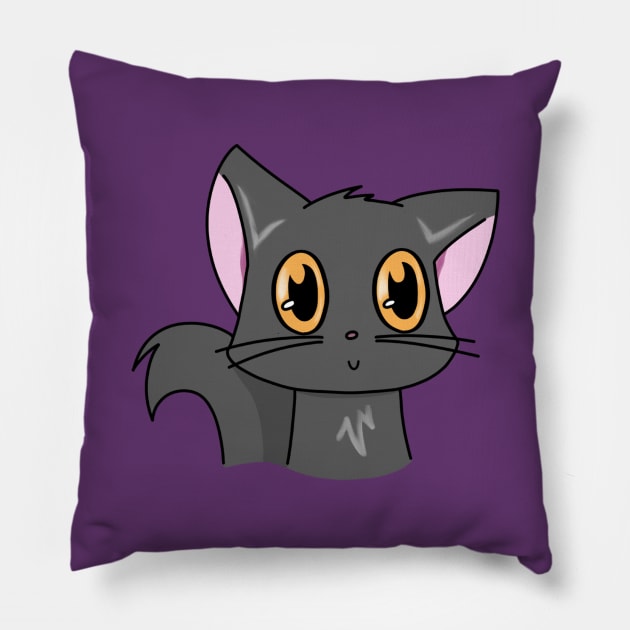 Cute Grey Cat With Orange Eyes Pillow by Cheesy Pet Designs