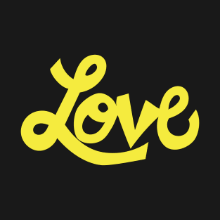 Whimsical Love cartoon illustrated text in bright yellow T-Shirt