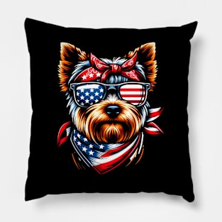 USA 4th Of July Patriotic American Yorkshire Terrier flag us Pillow