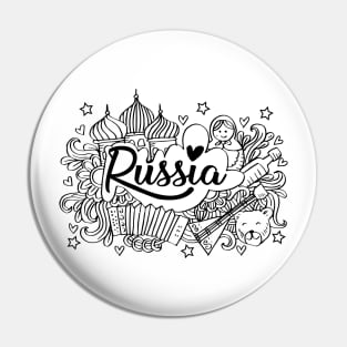 Hand lettering and doodles elements of Russia Pin