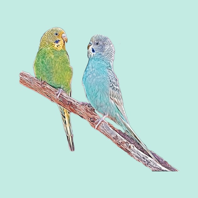 Cute budgies - green and blue by MarionsArt