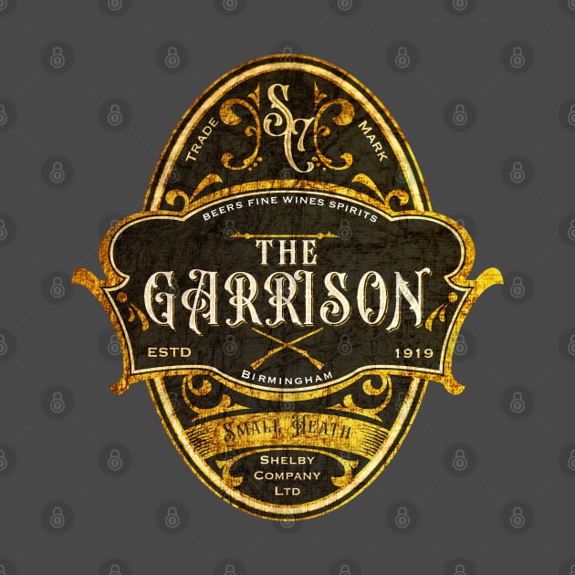 The Garrison Pub Emblem Design Black and Gold by ScienceNStuffStudio