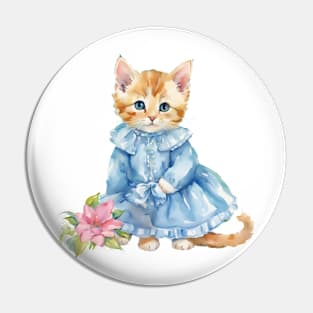 Cute ginger kitten in a blue dress Pin