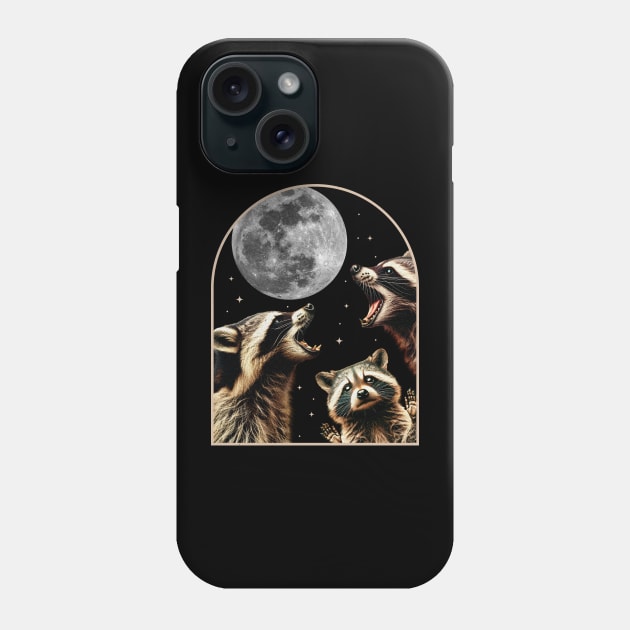 Three Racoons Howling At Moon - Funny Raccoon Cursed Meme Phone Case by OrangeMonkeyArt