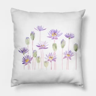 purple waterlily horizontal watercolor Pillow