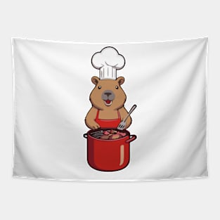 Funny capybara cooking Tapestry