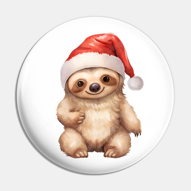 American Three-Toed Sloth in Santa Hat Pin by Chromatic Fusion Studio