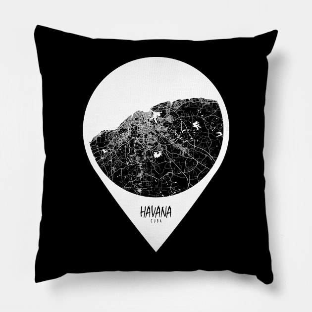 Havana, Cuba City Map - Travel Pin Pillow by deMAP Studio