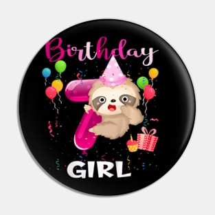 Kids Girl 7Th Birthday Sloth 7 Year Old B Day Party Kids Pin