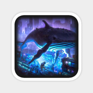 Whale floating in the city Magnet