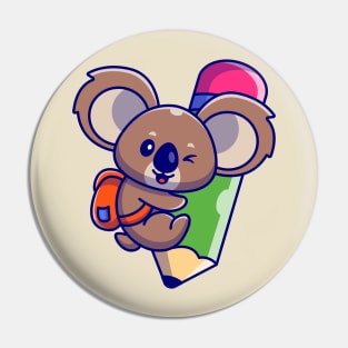 Cute Koala Wear Backpack And Hug Pencil Cartoon Pin