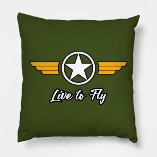 Live to fly military symbol with golden wings Pillow