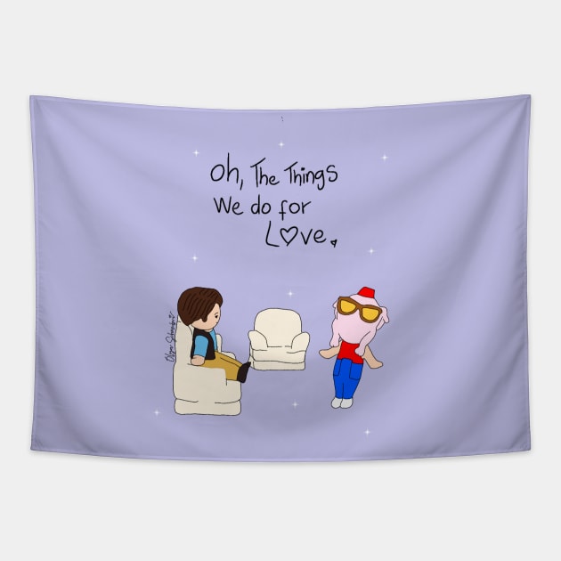 Oh the things we do for love Polly pocket Olga Schembri Tapestry by Olga Schembri