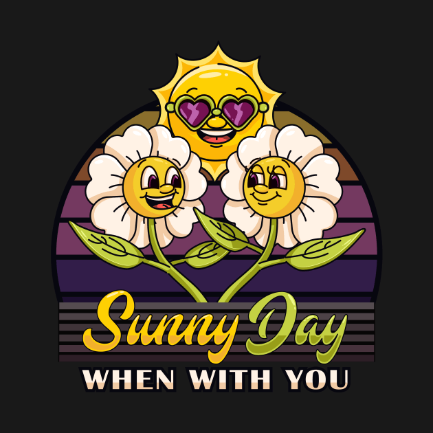 Sunny day, a cartoon mascot of flowers dancing in summer by Vyndesign