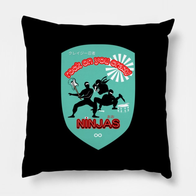 Rock On You Crazy Ninjas(Blue) By Abby Anime(c) Pillow by Abby Anime