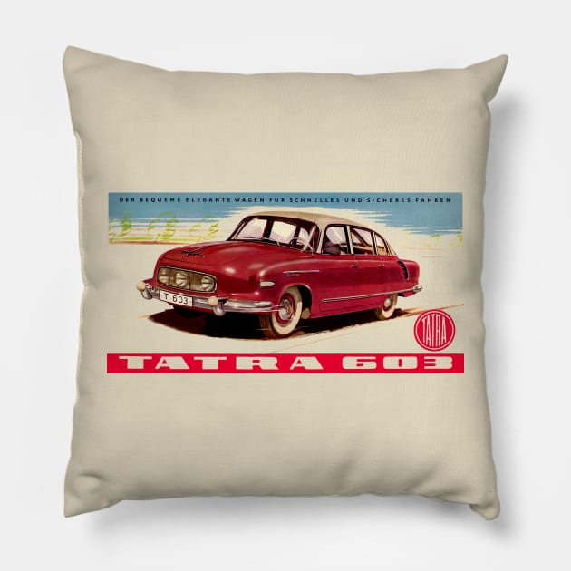 TATRA 603 - advert Pillow by Throwback Motors