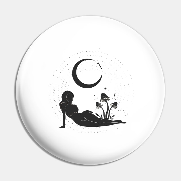 Mushroom Moon Woman Pin by studioaartanddesign