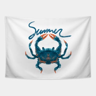 Vintage Summer Aesthetic Blue Crab In Pastel Watercolor Style Tapestry