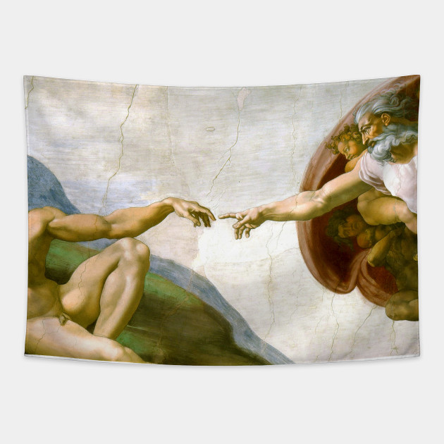 The Creation Of Adam Painting By Michelangelo Sistine Chapel Creation Of Adam Tapestry Teepublic