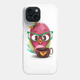 Bird drinking coffee Phone Case