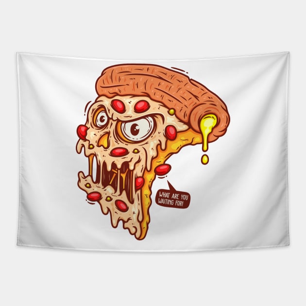 Pizza Monster Horror Tapestry by Mako Design 