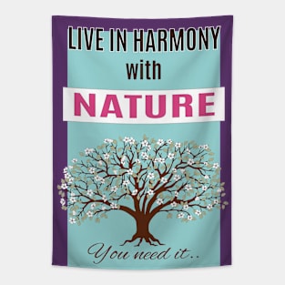 live in harmony with blooming apple tree Tapestry