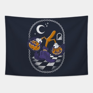 Witches Broom & Pumpkins - Goth Halloween Design Tapestry