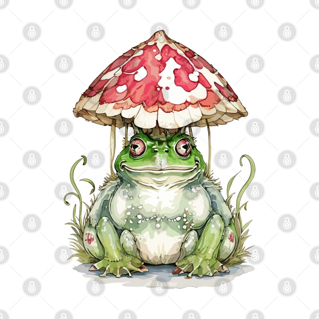 Watercolor Cottagecore Mushroom frog by Fashioned by You, Created by Me A.zed