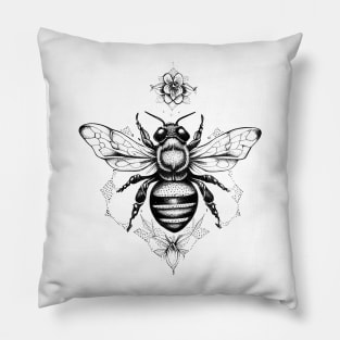 Bee Wild Animal Nature Illustration Art Tattoo Pillow