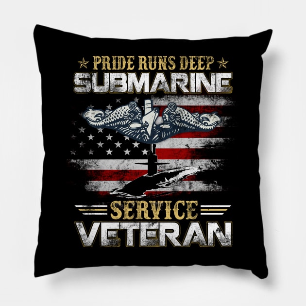 U.S Navy Submarines Silent Service Veteran Pride Runs Deep - Gift for Veterans Day 4th of July or Patriotic Memorial Day Pillow by Oscar N Sims
