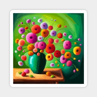 Cute Abstract Flowers in a Green Vase Still Life Painting Magnet