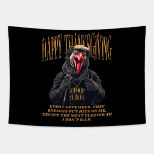 Funny Thanksgiving Hip Hop Rapping Turkey Vegan Vegetarian T-Shirt Tapestry