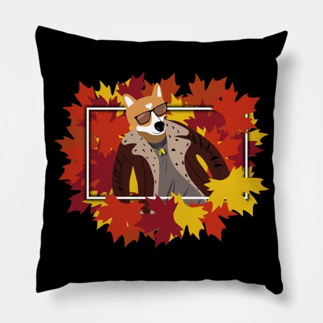 Autumn corgi Pillow by NekroSketcher