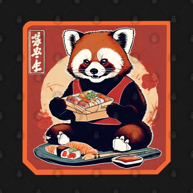 Red panda eat sushi by Ilustradamus