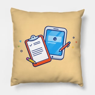 Clipboard, Pencil, Paper, Pen, And Tablet Cartoon Pillow