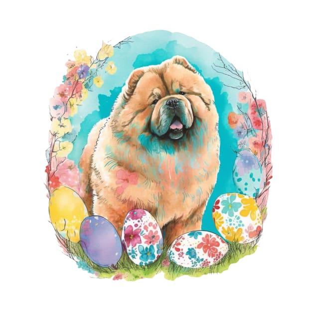 Chow Chow Easter Egg Spring Floral Watercolor Painting Dog Lover Art by joannejgg