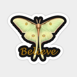 Luminous Vintage Pale Green Luna Moth with Believe Text Magnet