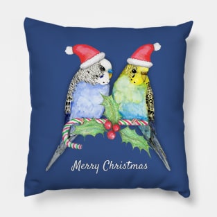 Two cute budgies Christmas style Pillow
