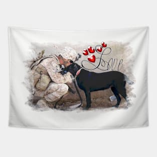 Valentine Love Soldier Vet War Dog Heart Veterinary Tapestry