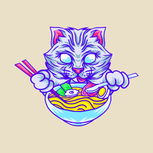 Cute Cat Ramen Japanese T-Shirt