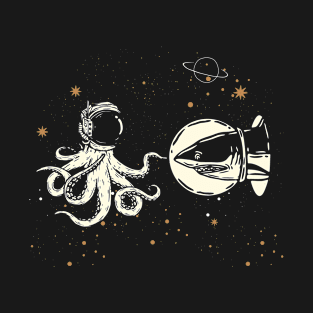 Shark and octopus encounter in space T-Shirt