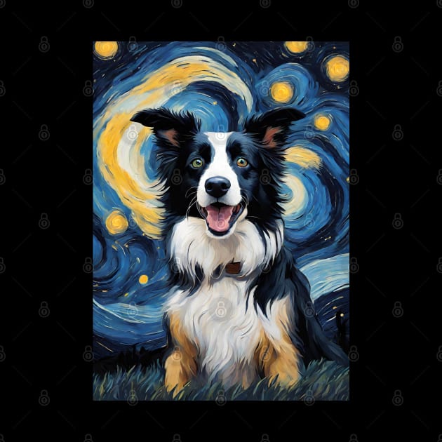 Border Collie Dog Breed Painting in a Van Gogh Starry Night Art Style by Art-Jiyuu