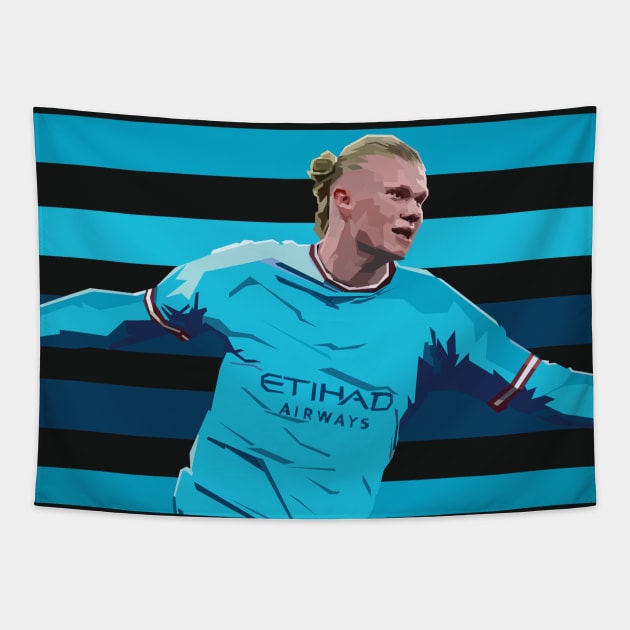 Erling Haaland In Vector Art Style Tapestry by Hanafi